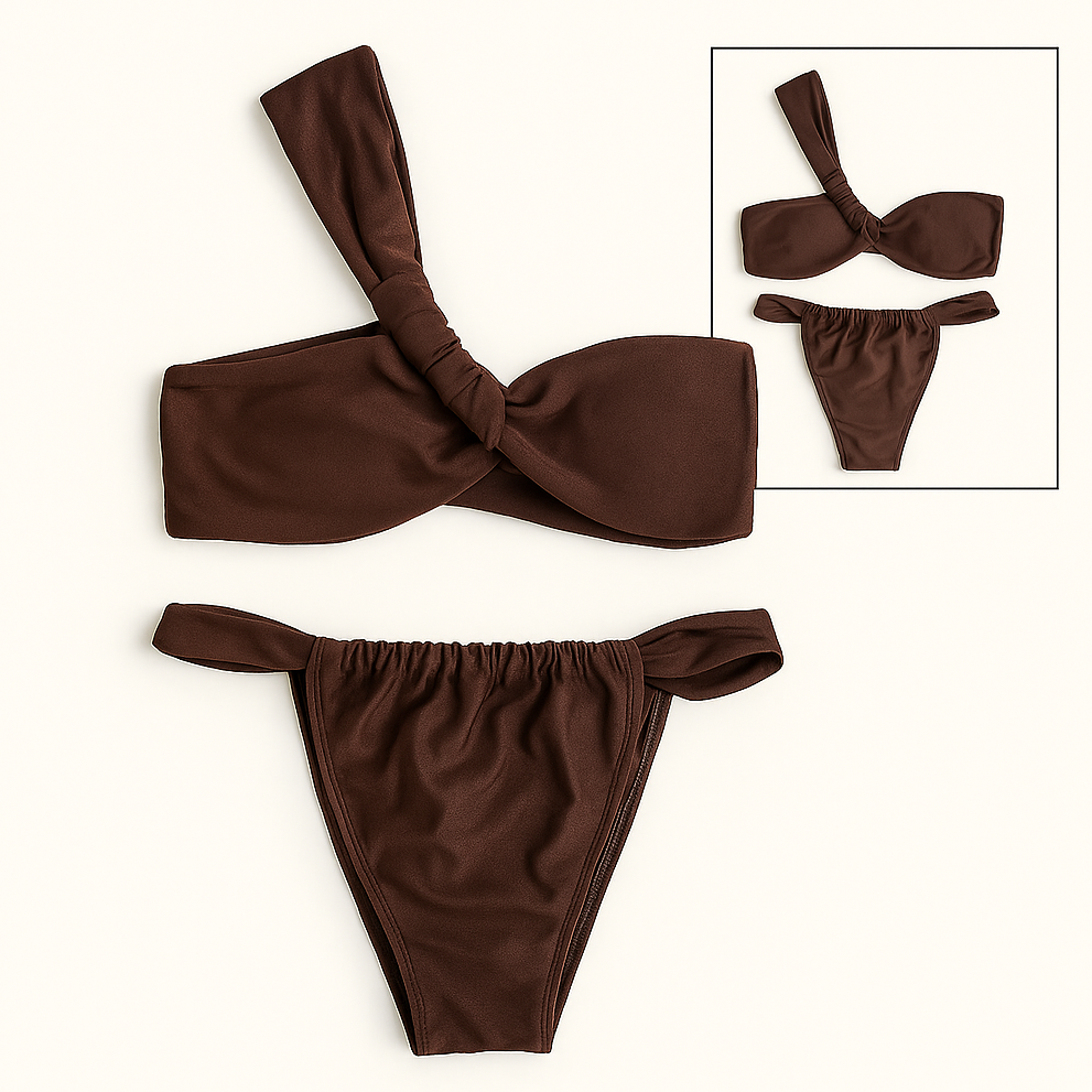 Brown One-Shoulder Bikini