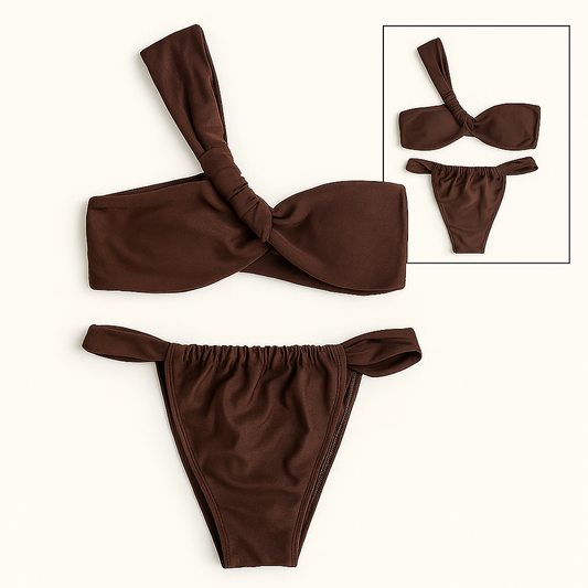 Brown One-Shoulder Bikini